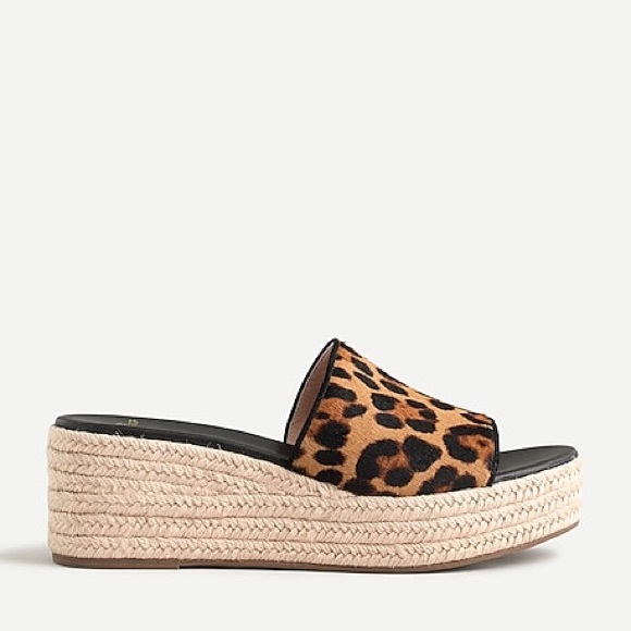 🆕 {J. CREW} Leopard Calf-Hair Wedge Heel Sandals - Picture 2 of 9